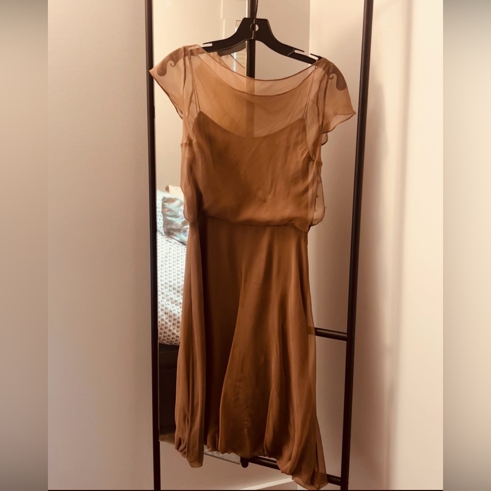 Vintage Brown Dress with Sheer Overlay